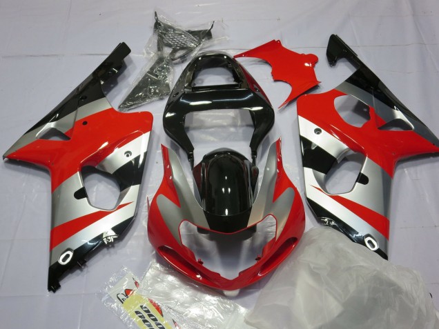Rojo Plata & Negro 00-02 GSXR 1000 Carenado Moto