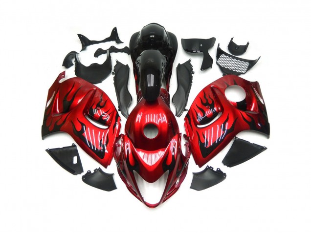 Rojo Vibrante Con Negro Llama 08-20 GSXR 1300 Carenado Moto Rojo Vibrante Con Negro Llama 08-20 GSXR 1300 Carenado Moto