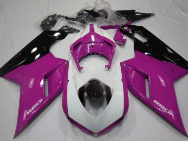 Rosa Brillante & Blanco 07-14 Ducati 848 1098 1198 Carenado Moto