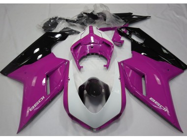 Rosa Brillante & Blanco 07-14 Ducati 848 1098 1198 Carenado Moto