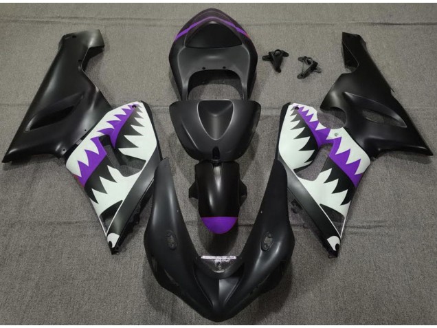 Tiburón Negro Mate & Morado 05-06 ZX6R Carenado Moto