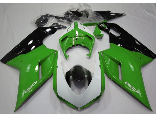 Verde Brillante & Blanco 07-14 Ducati 848 1098 1198 Carenado Moto Verde Brillante & Blanco 07-14 Ducati 848 1098 1198 Carenado Moto